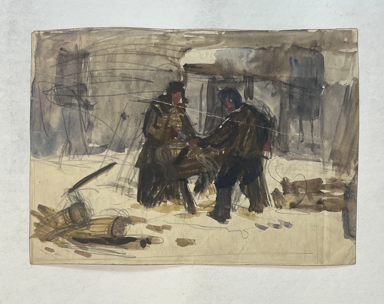 «Пилят бревна», Пентешин Иван Мильевич, художник, купить картину, купить, работы, графика, галерея ОПХ, аукцион