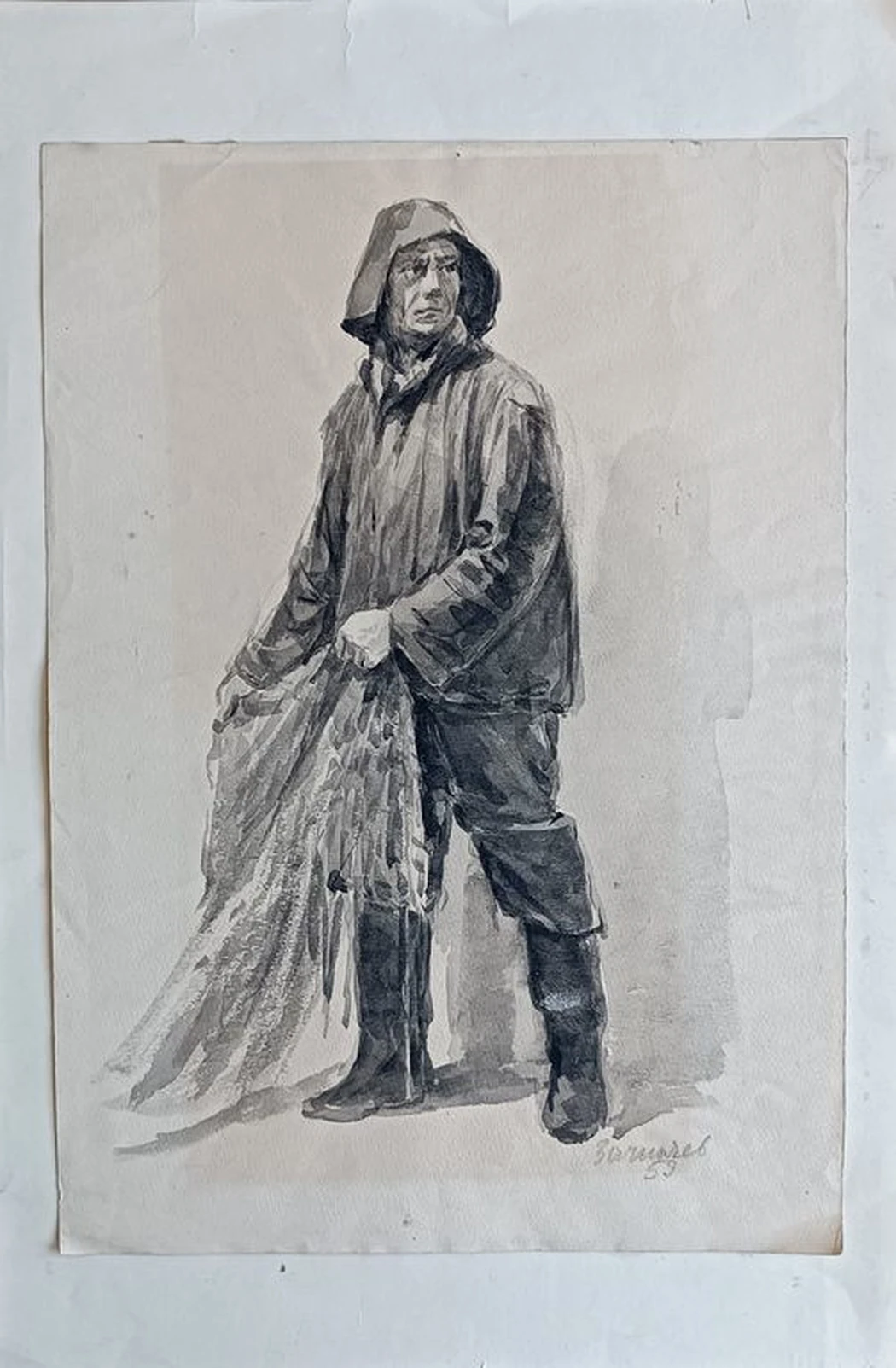 Моряк, рыбак, Зачиняев Василий Никитович, бумага, акварель, 31x44 см, лист: 54х36 см, 1959