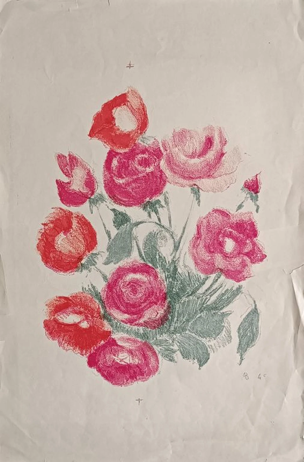 Розы, Ведерников Александр Семёнович, бумага, литография, 24x30 см, лист: 47х31 см, 1945