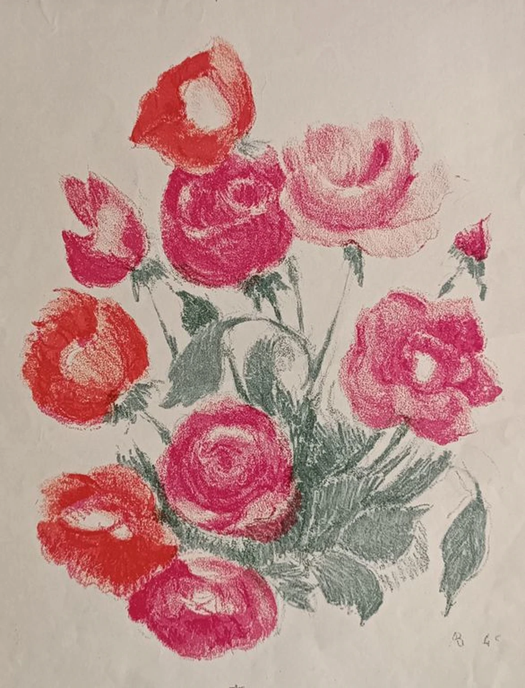 Розы, Ведерников Александр Семёнович, бумага, литография, 24x30 см, лист: 47х31 см, 1945