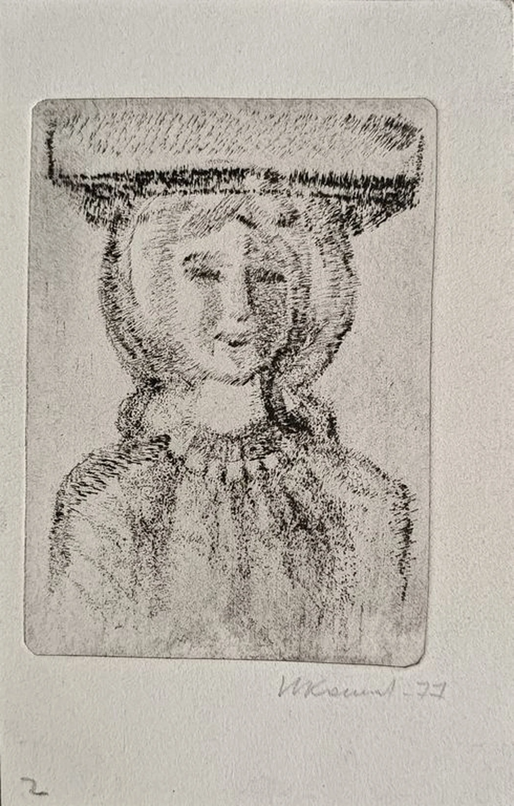 Женский портрет, Кошельков Н.А., бумага, литография, 9x12.5 см, лист: 18.5х12 см, 1977