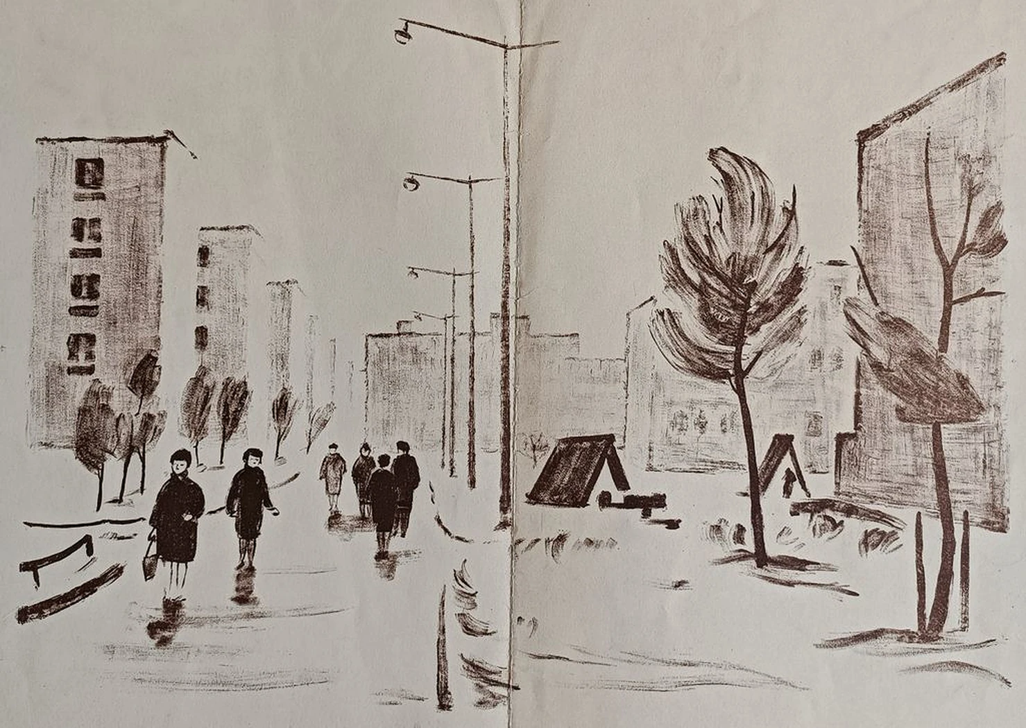 Ленинград. Автово, Чарнецкая Милица Сергеевна, бумага, литография, 57x43 см, лист: 76х60 см, 1964