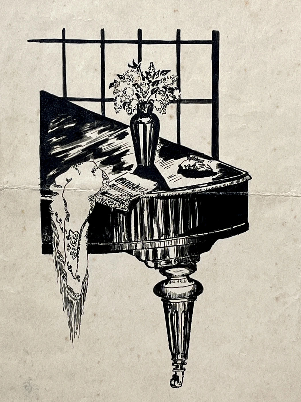 «Ваза на рояле», Н.Х., художник, купить картину, купить, работы, аукцион, графика, галерея ОПХ, Bidspirit, бидспирит, магазин