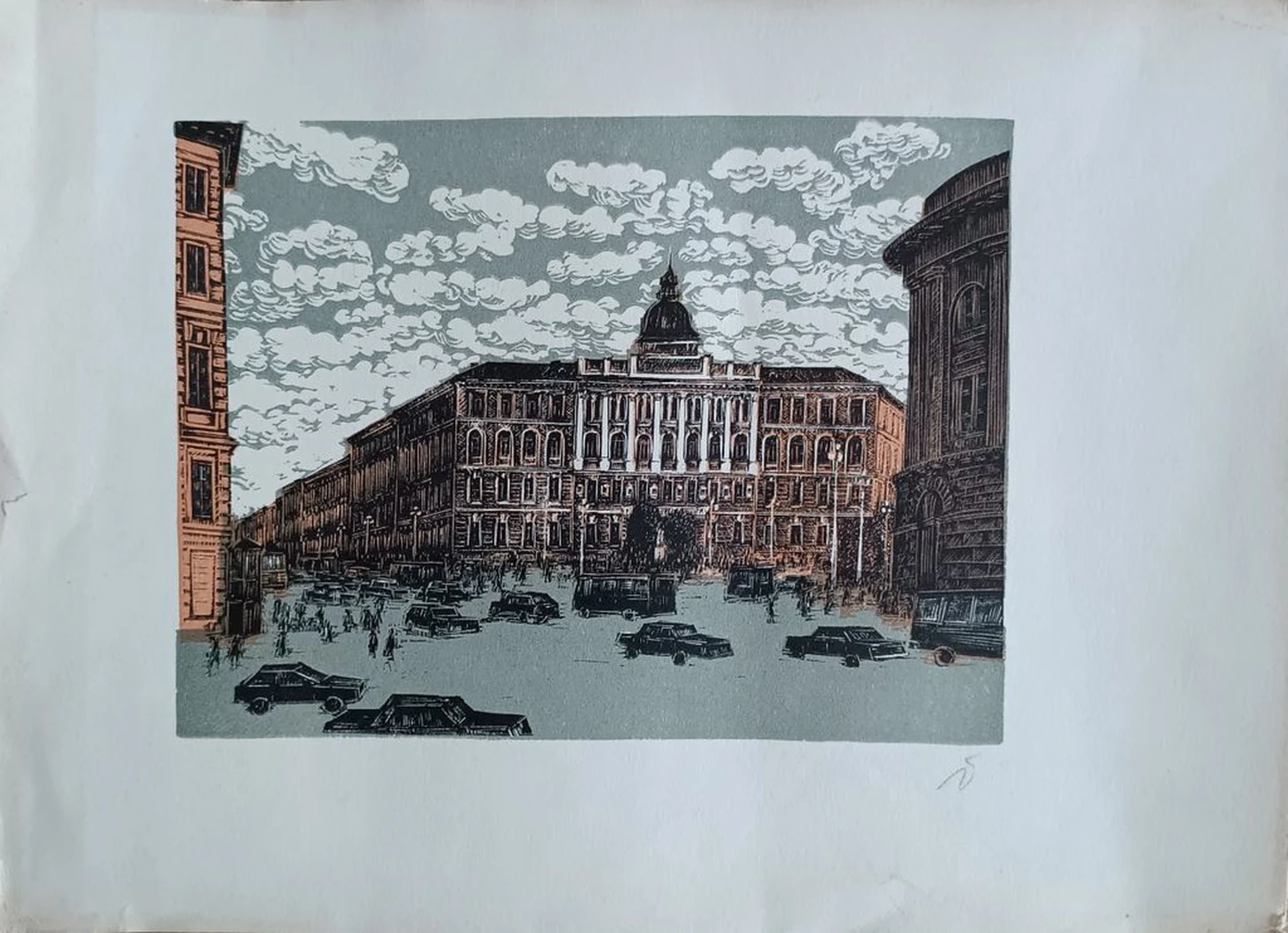 Московский проспект. Титов Игорь Николаевич, бумага, литография, 26.5x20 см, лист: 41х30 см, 1978