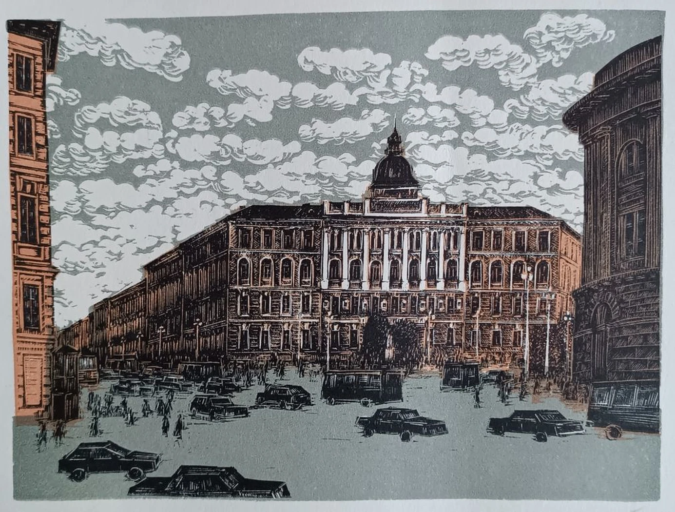Московский проспект. Титов Игорь Николаевич, бумага, литография, 26.5x20 см, лист: 41х30 см, 1978