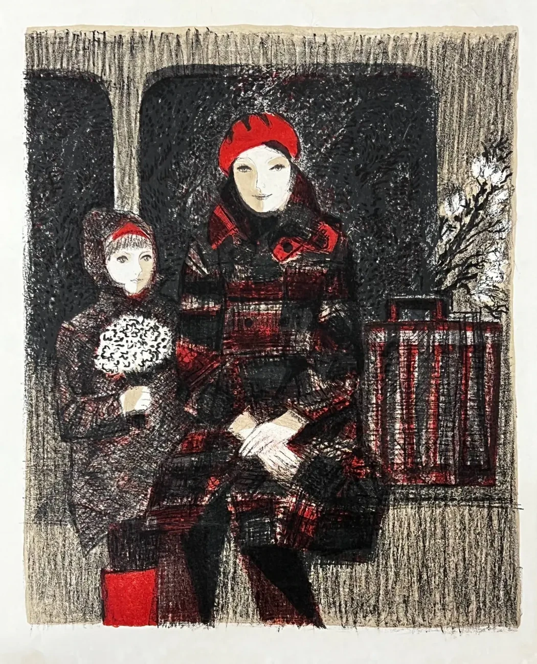 «Портрет женщины с ребенком», Н.Х., художник, купить картину, купить, работы, аукцион, графика, галерея ОПХ, Bidspirit, бидспирит, магазин