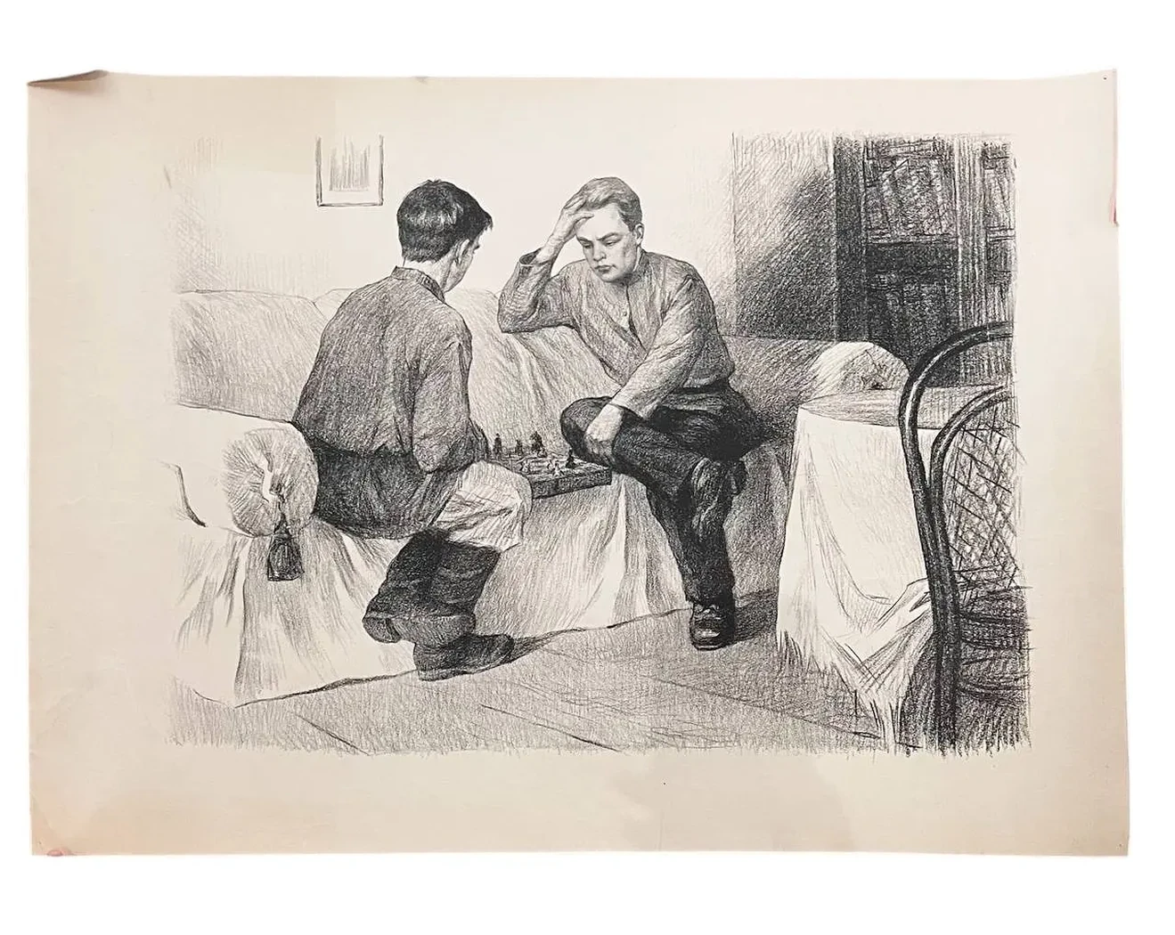«Шахматисты», Пентешин Иван Мильевич, художник, купить картину, купить, работы, аукцион, графика, галерея ОПХ, Bidspirit, бидспирит, магазин