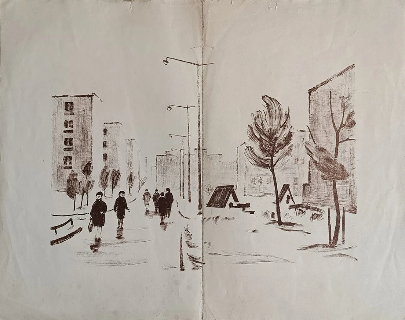 Ленинград. Автово, Чарнецкая Милица Сергеевна, бумага, литография, 57x43 см, лист: 76х60 см, 1964