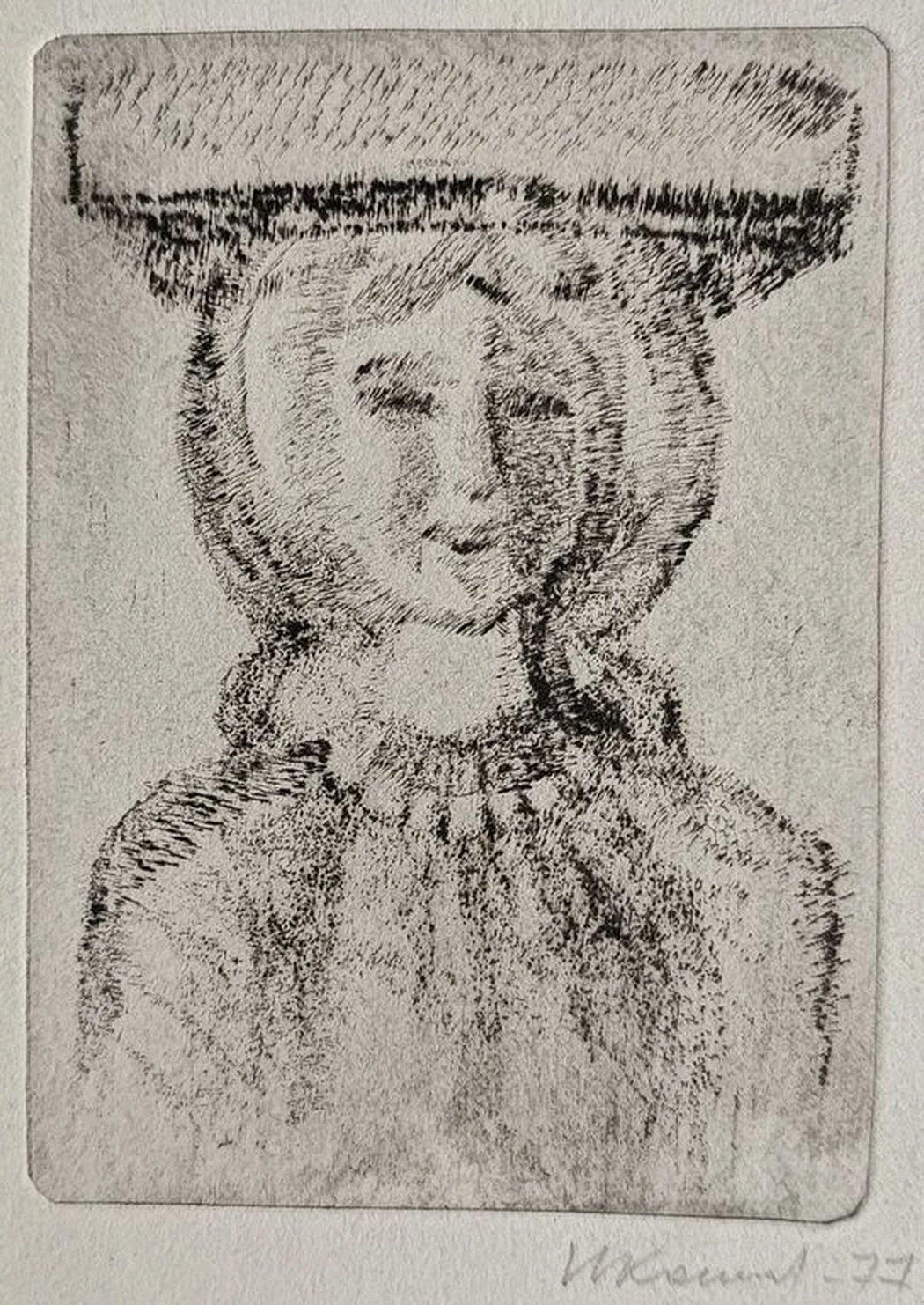 Женский портрет, Кошельков Н.А., бумага, литография, 9x12.5 см, лист: 18.5х12 см, 1977