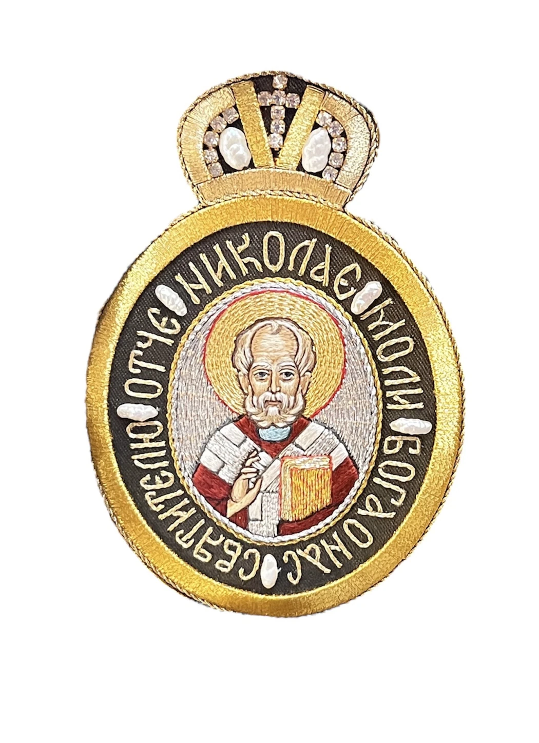 Образок " Святой Николай",Агния Цепко, лицевое шитье, золотное шитье, орнаментальное шитье

