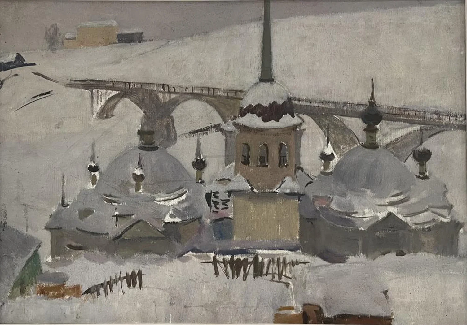 «Зимний городской пейзаж. Ленинград», Н.Х., художник, купить картину, купить, работы, аукцион, живопись, галерея ОПХ, Bidspirit, бидспирит, магазин, выставка