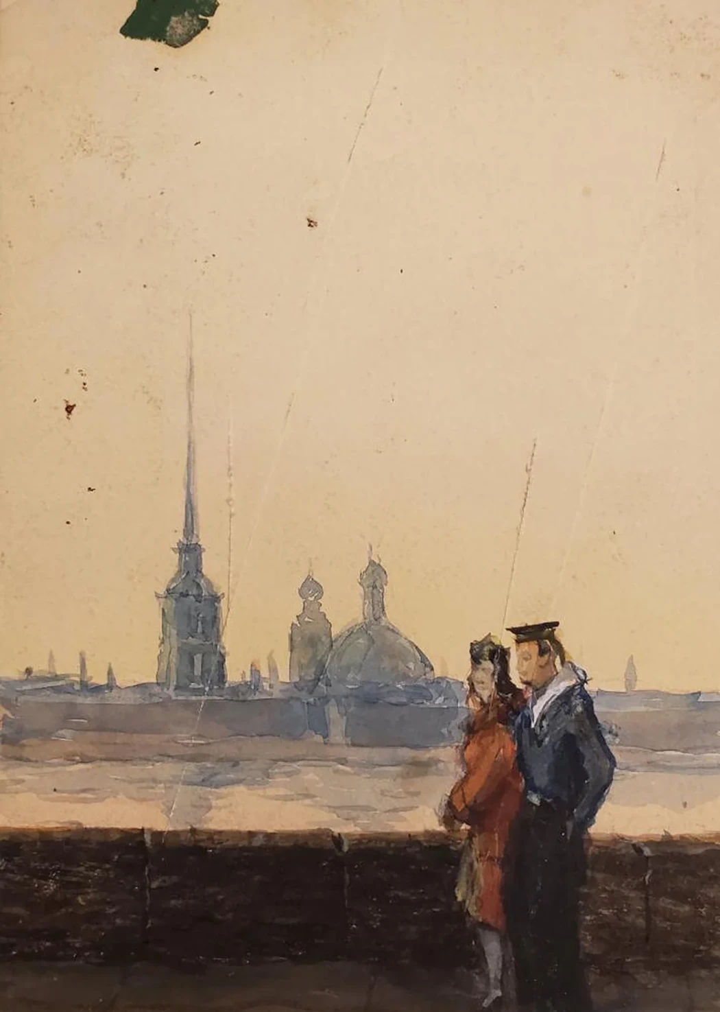 «Прогулка по набережной», Ушин Андрей Алексеевич, художник, купить картину, купить, работы, аукцион, графика, галерея ОПХ, Bidspirit, бидспирит, магазин