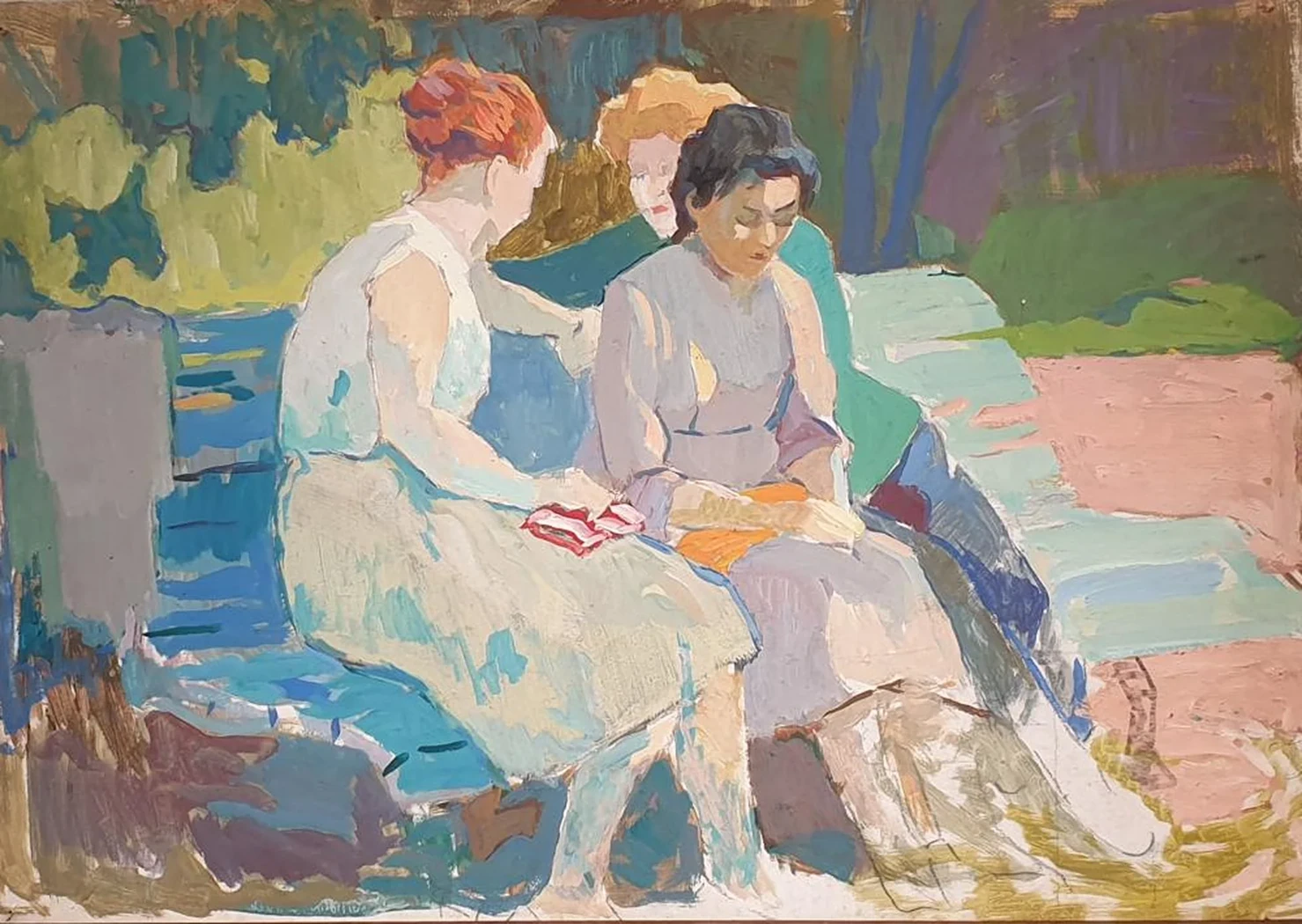 «Три женщины в парке», художник, купить картину
