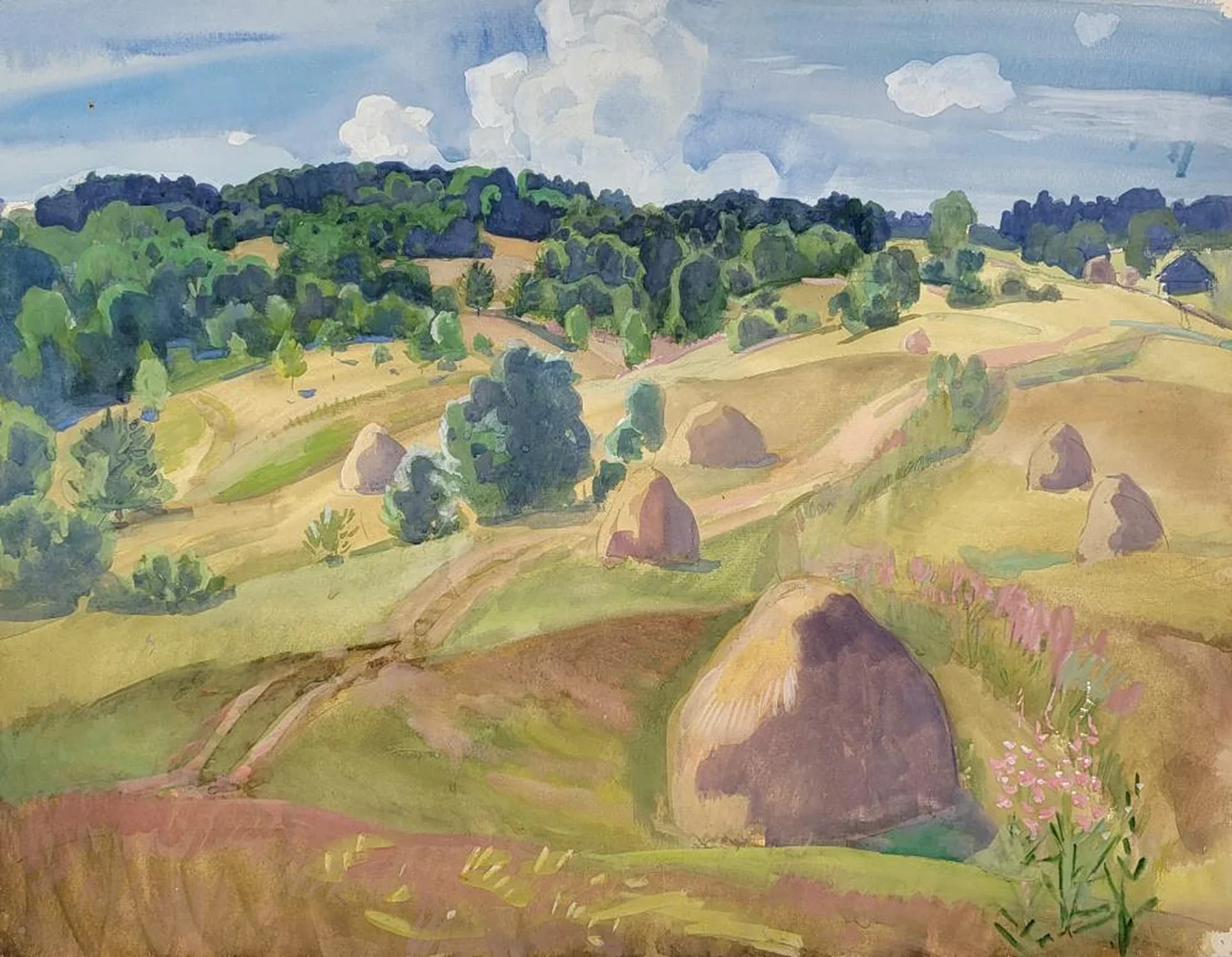 «Скошенные луга», Шаманов Б.И., художник, купить картину, купить, работы, аукцион, графика, галерея ОПХ, Bidspirit, бидспирит, магазин