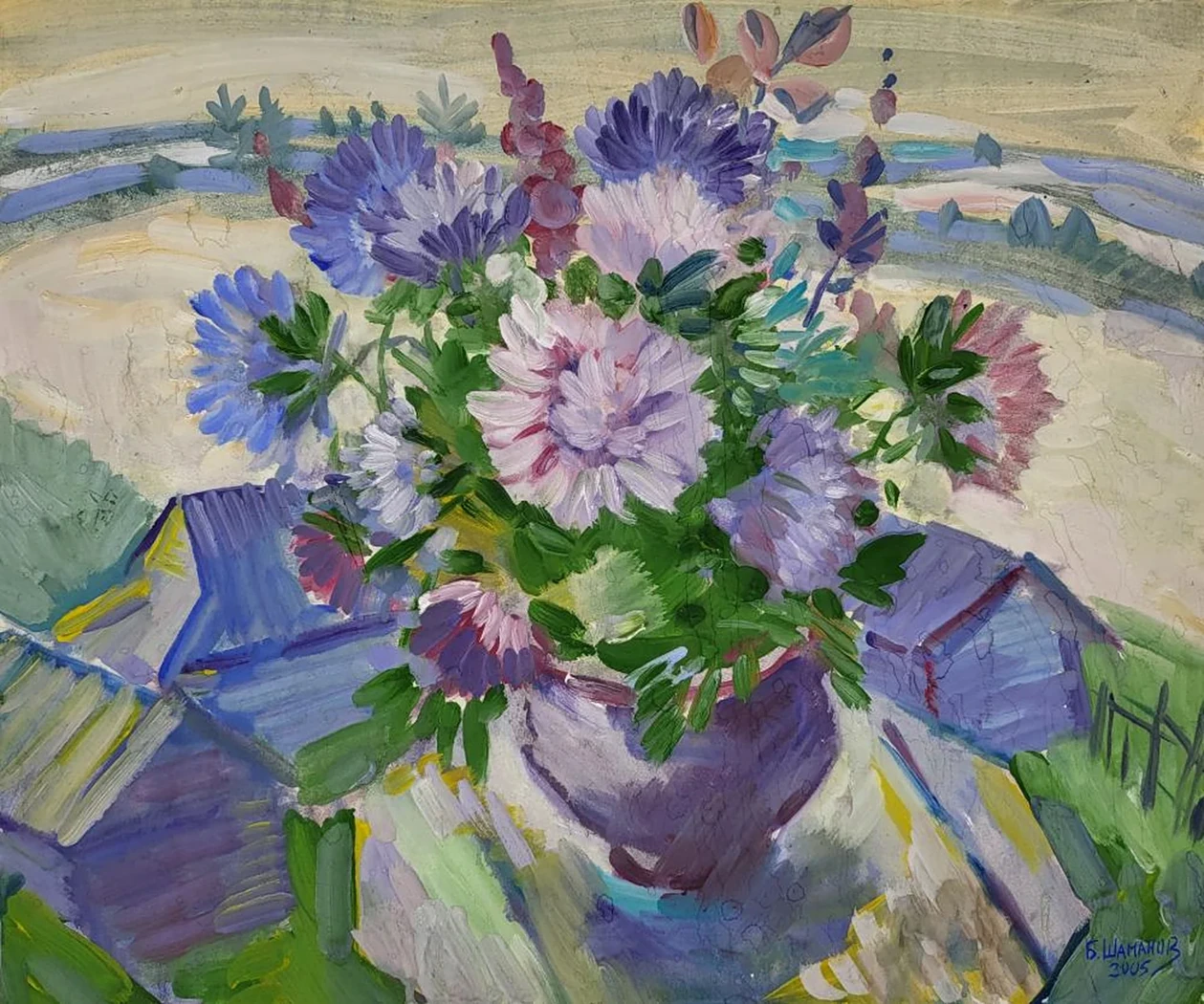 «Астры», Шаманов Б.И., художник, купить картину, купить, работы, аукцион, графика, галерея ОПХ, Bidspirit, бидспирит, магазин