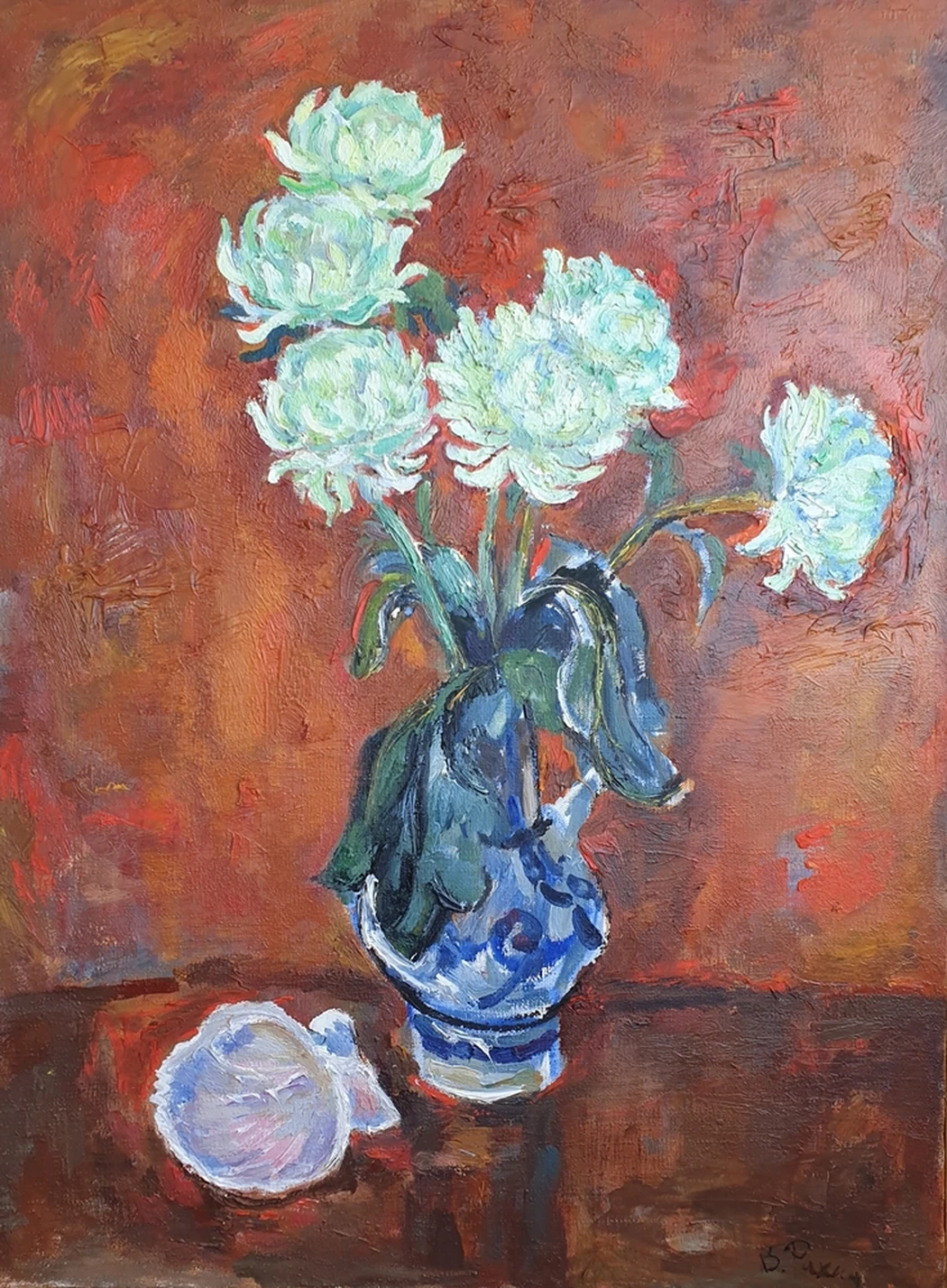 lot 97. Хризантемы на красном поле