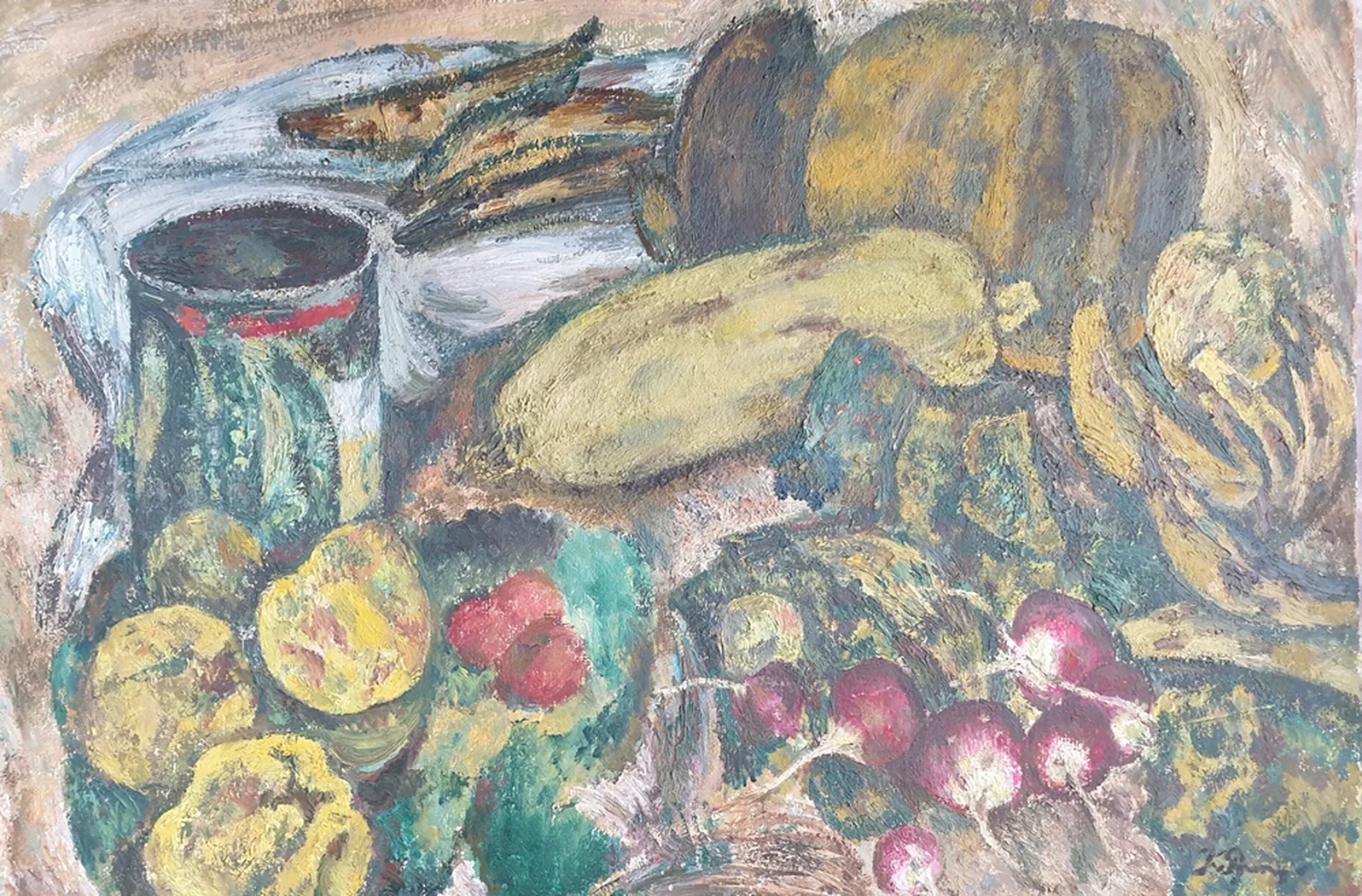 «Натюрморт с овощами», Румянцева Капитолина Алексеевна, художник, купить картину, купить, работу, живопись, аукцион, галерея ОПХ, бидспирит, Bidspirit, натюрморт