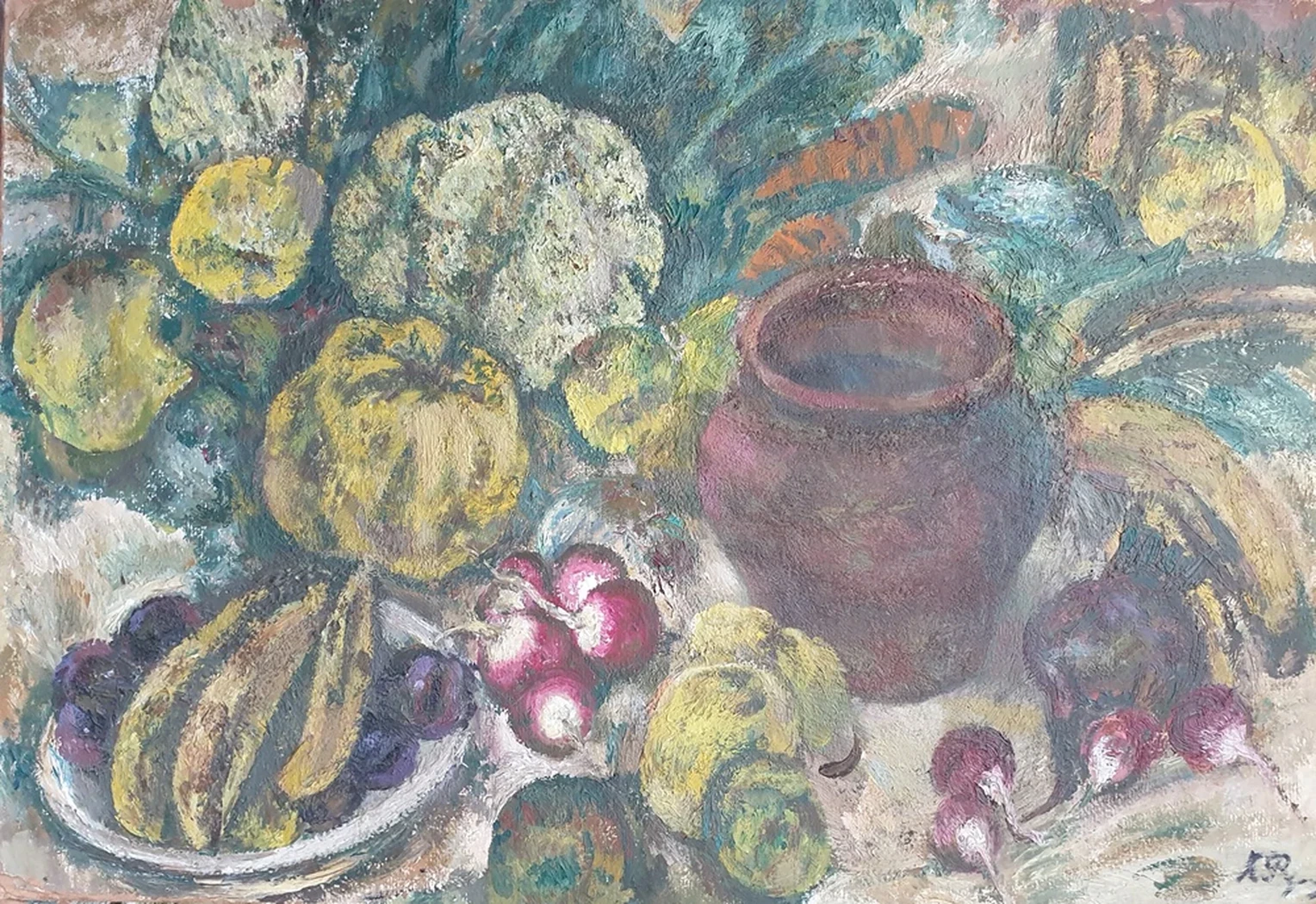 «Натюрморт с бананами», Румянцева Капитолина Алексеевна, художник, купить картину, купить, работу, живопись, аукцион, галерея ОПХ, бидспирит, Bidspirit, натюрморт