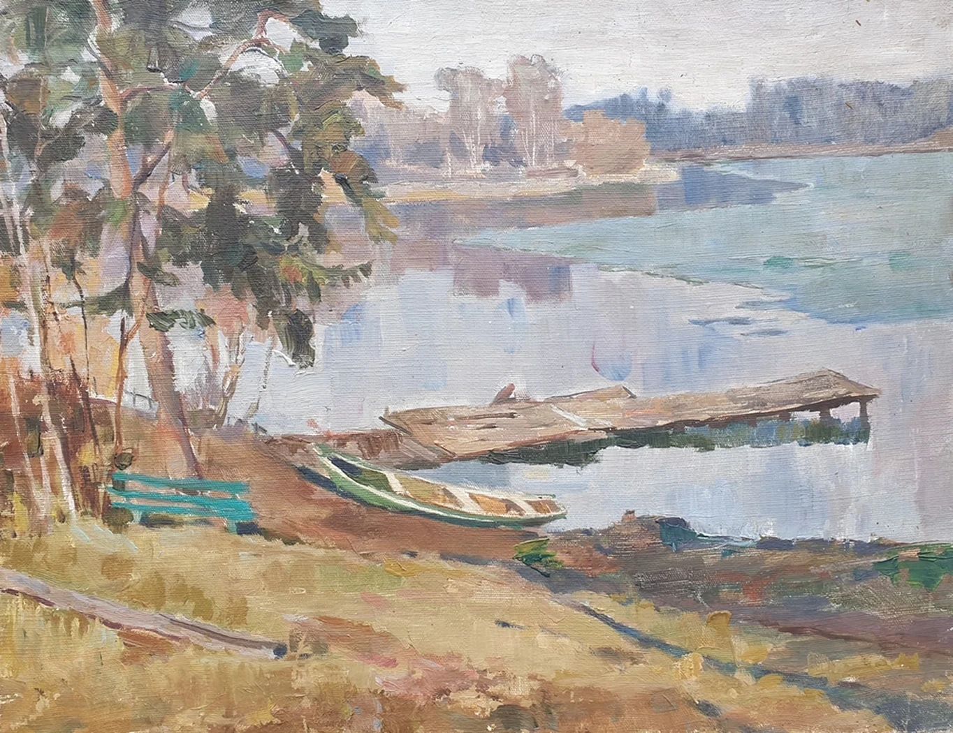 «Мостки на реке Сенеж», Гуляев Александр Георгиевич, художник, купить картину, купить, работу, живопись, аукцион, галерея ОПХ, бидспирит, Bidspirit, пейзаж