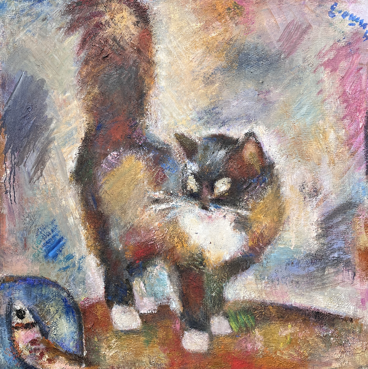 «Котя и рыбка»,Егошин Г.П., картина, живопись