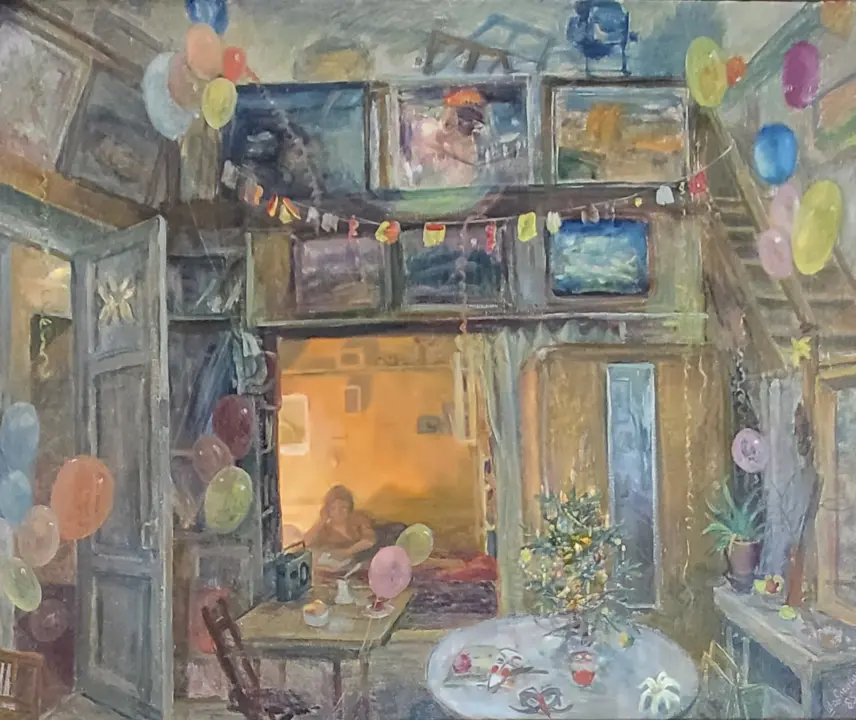 «Новогодняя ночь в мастерской», Шаблыкин Юрий Михайлович, художник, купить картину, купить, работы, аукцион, живопись, галерея ОПХ, Bidspirit, бидспирит, магазин, выставка