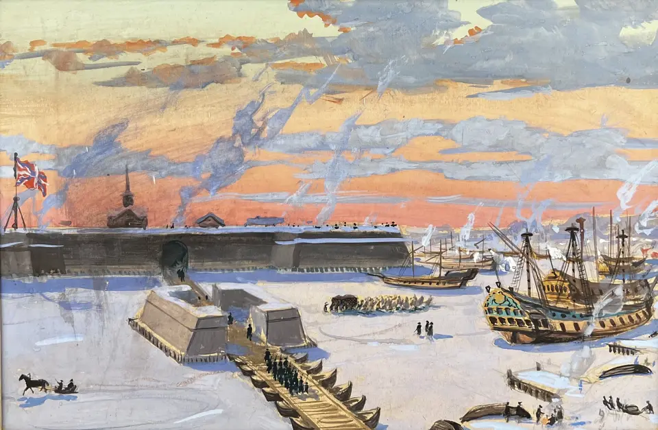 «Первая зимовка кораблей Петра 1 1703 г.», Яркин Владимир Петрович, художник, купить картину, купить, работы, живопись, выставка «Полюса живописи», галерея ОПХ
