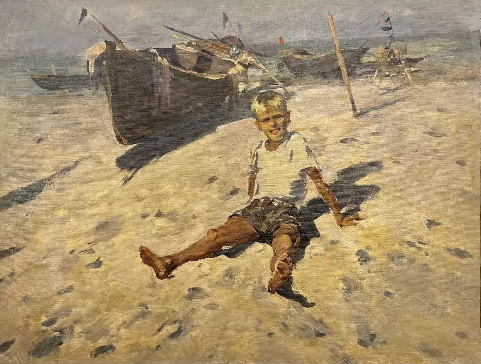 «Мальчик и море», Русов Лев Александрович, художник, купить картину, купить, работы, выставка, живопись, галерея ОПХ, портреты, выставка портретов, соцреализм