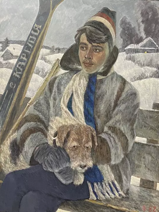 «Мальчик с собакой», Бетехтин Орест Георгиевич, художник, купить картину, купить, работы, выставка, живопись, галерея ОПХ, портреты, выставка портретов, соцреализм