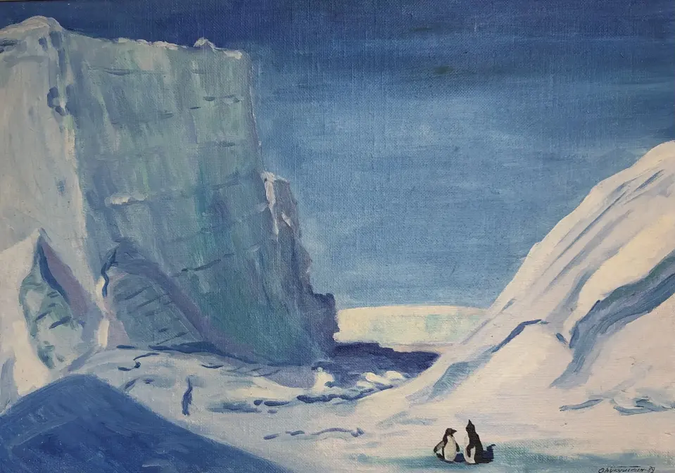 «Пингвины в айсбергах», Кукушкин Олег Геннадьевич, художник, купить картину, купить, работы, живопись, выставка «Полюса живописи», галерея ОПХ