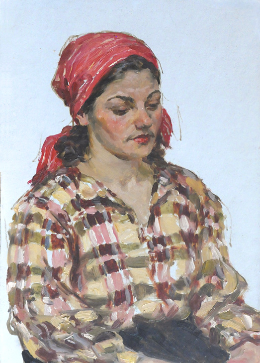 «Женщина в красном платке», этюд к картине «Хлеб пошёл!», 1952.