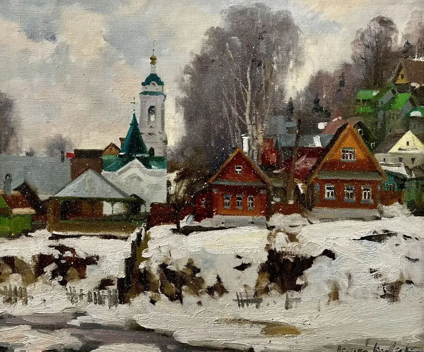 «Плёс. Заречье. Весна», Шевчук Василий Михайлович, художник, купить картину, купить, работы, аукцион, живопись, галерея ОПХ, Bidspirit, бидспирит, магазин, выставка