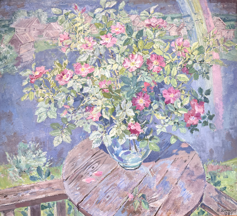 «Шиповник после дождя»,Шаманов Б.И., картина, живопись