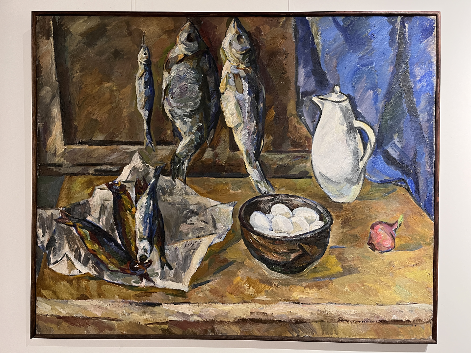 «Натюрморт с рыбой и яйцами», Рахина В.И, картина, живопись