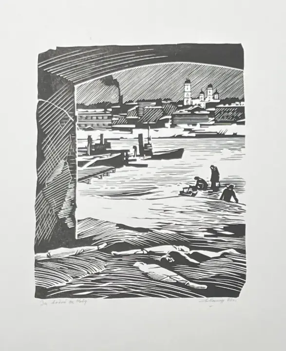 &laquo;За водой на Неву&raquo;, Ушин А.А., художник, купить картину, графика, аукцион, галерея ОПХ, бидспирит
