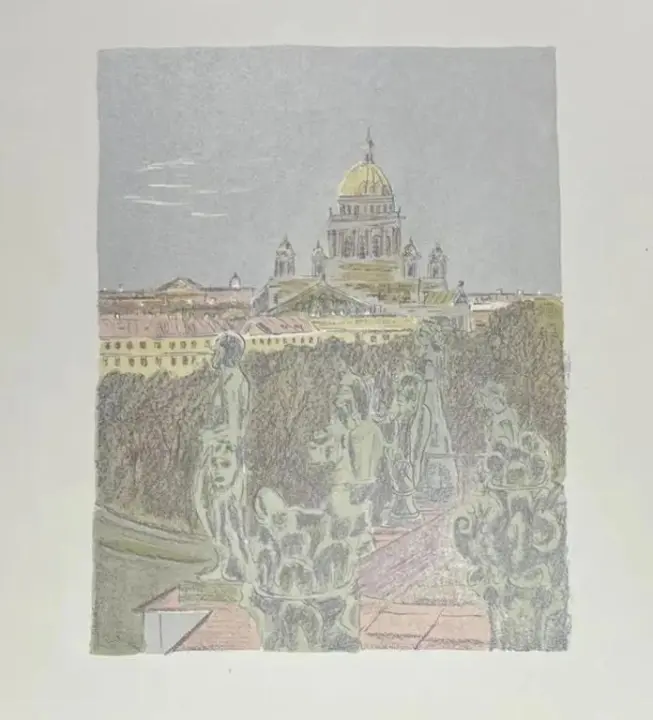 &laquo;Крыша Эрмитажа&raquo;, Кукушкин О.Г., художник, купить картину, купить, работу, графика, тиражная графика, аукцион, галерея ОПХ, бидспирит