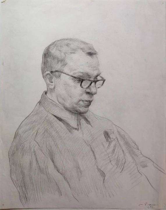 &laquo;Портрет художника Раздрогина И.А.&raquo;, Пентешин Иван Мильевич, художник, купить картину, купить, работы, графика, галерея ОПХ, аукцион