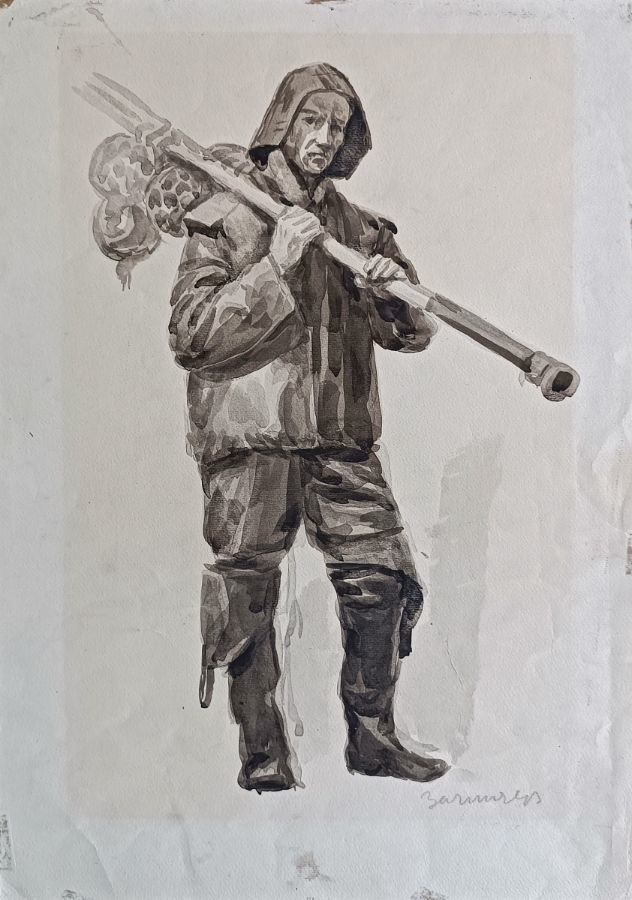 Моряк, рыбак, Зачиняев Василий Никитович, бумага, акварель, 31x44 см, 1959