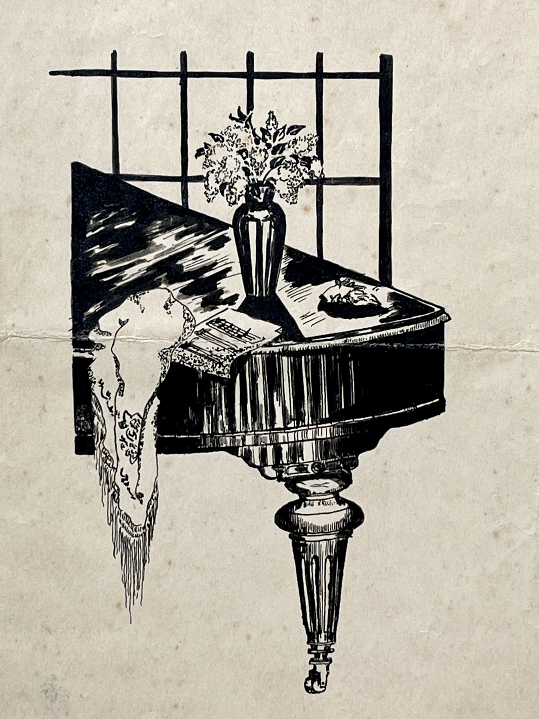 «Ваза на рояле», Н.Х., художник, купить картину, купить, работы, аукцион, графика, галерея ОПХ, Bidspirit, бидспирит, магазин