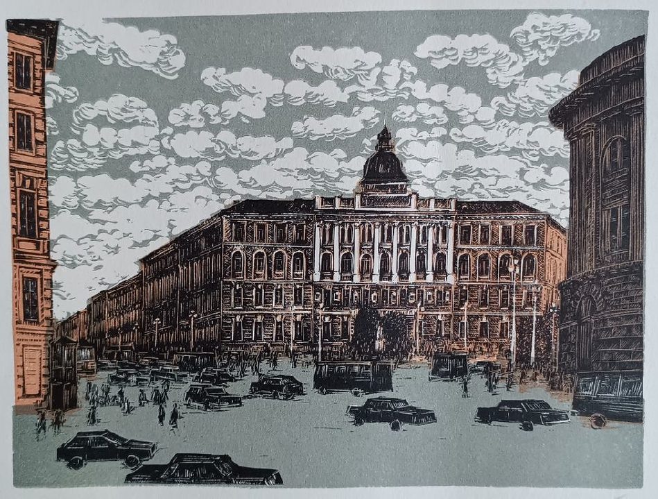 Московский проспект. Титов Игорь Николаевич, бумага, литография, 26.5x20 см, лист: 41х30 см, 1978