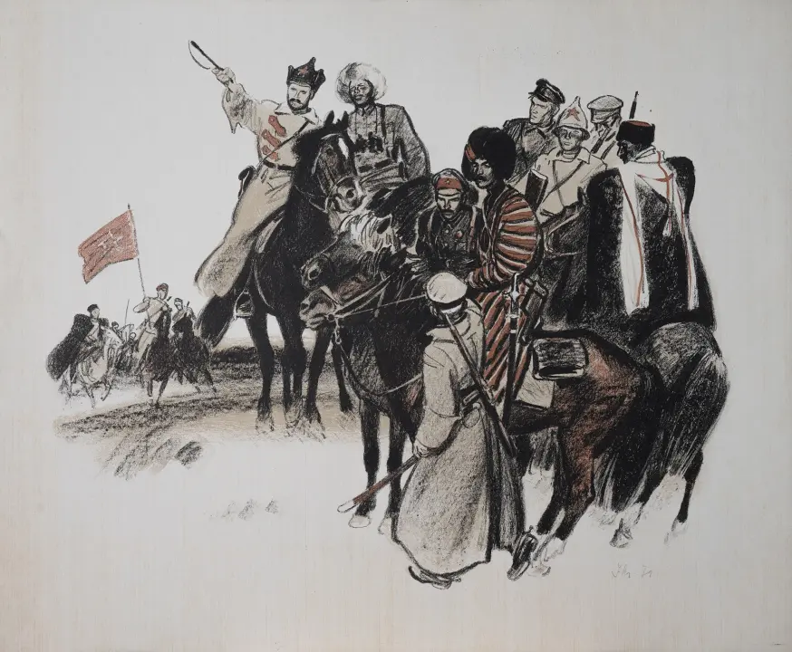 &laquo;Фрунзе во главе конницы&raquo;, 1972 г., Лямин Николай Васильевич, художник, купить картину.