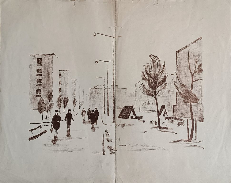 Ленинград. Автово, Чарнецкая Милица Сергеевна, бумага, литография, 57x43 см, лист: 76х60 см, 1964