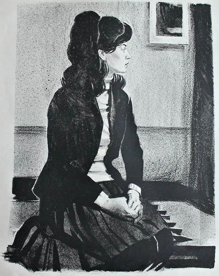 «Женская одетая модель», Данилов Анатолий Васильевич, художник, купить картину, купить, работы, аукцион, графика, галерея ОПХ, Bidspirit, бидспирит, магазин