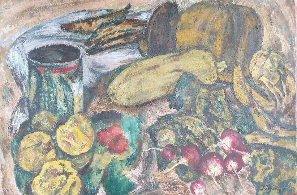 «Натюрморт с овощами», Румянцева Капитолина Алексеевна, художник, купить картину, купить, работу, живопись, аукцион, галерея ОПХ, бидспирит, Bidspirit, натюрморт