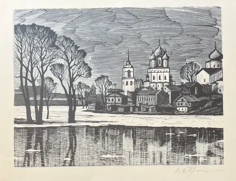 &laquo;Псков. Весна&raquo;, Бендингер Владимир Адольфович, художник, купить картину, купить, работы, графика, галерея ОПХ, аукцион