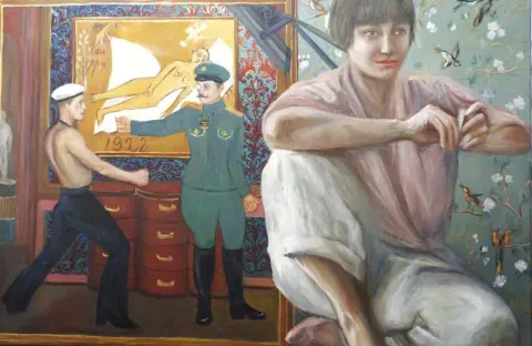&laquo;Автопортрет с картиной &laquo;Матрос и офицер&raquo;1989 &raquo;. Матвеева Белла 